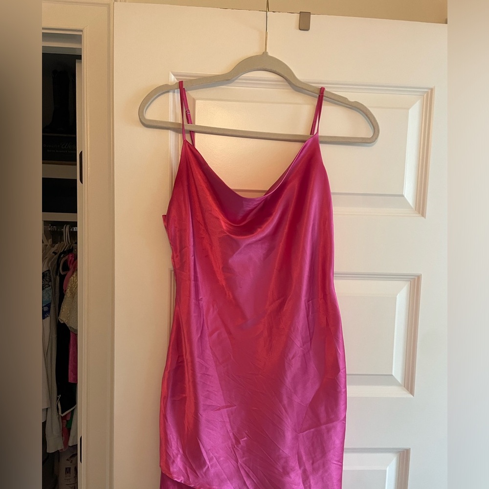 Fuschia cowl neck dress; size M